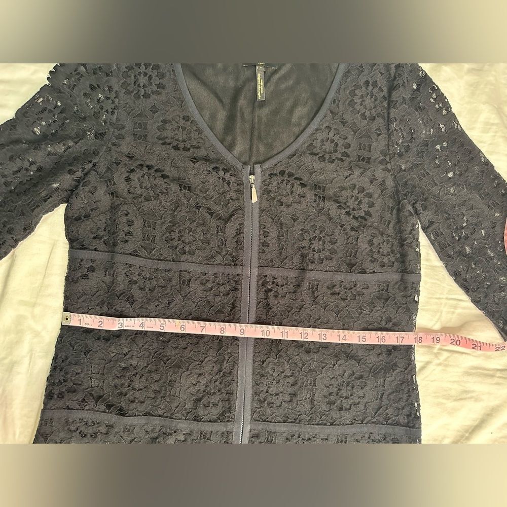 NWT Laundry by Shelli Segal Black Lace Long Sleeve Zip Front Shift Dress Size 12 - Picture 6 of 13